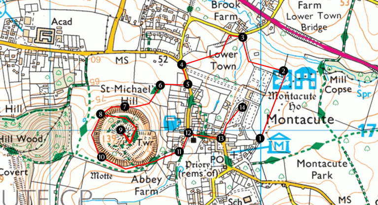 A map of St Michael's Hill Walk Montacute